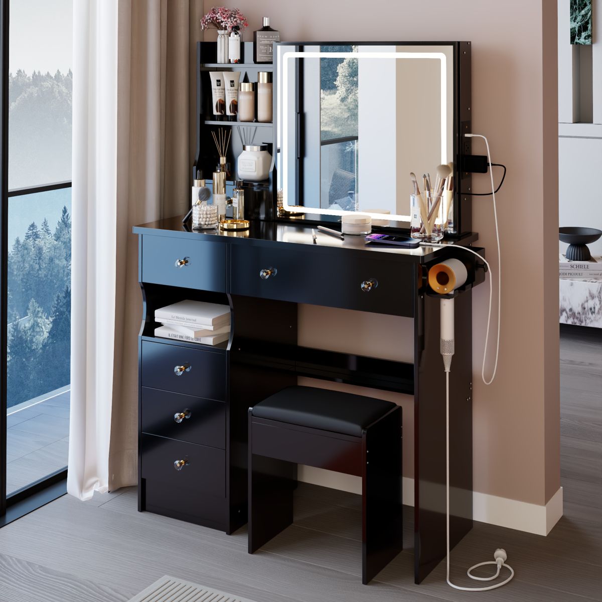 37-Inch Vanity with Left Drawer and LED Mirror