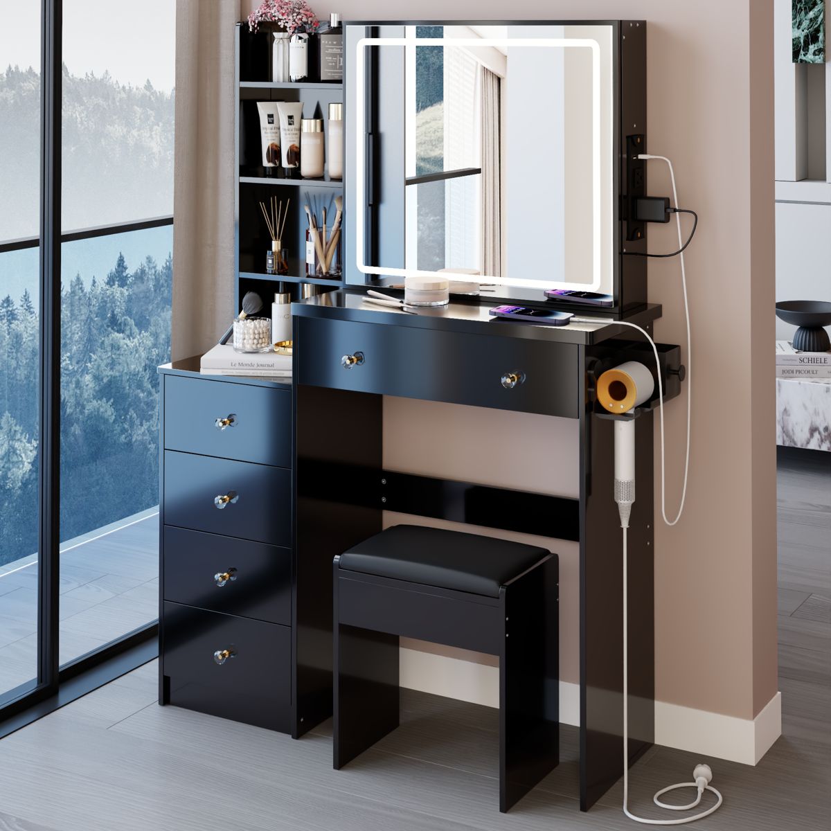 37-Inch Vanity with Left Cabinet and LED Mirror