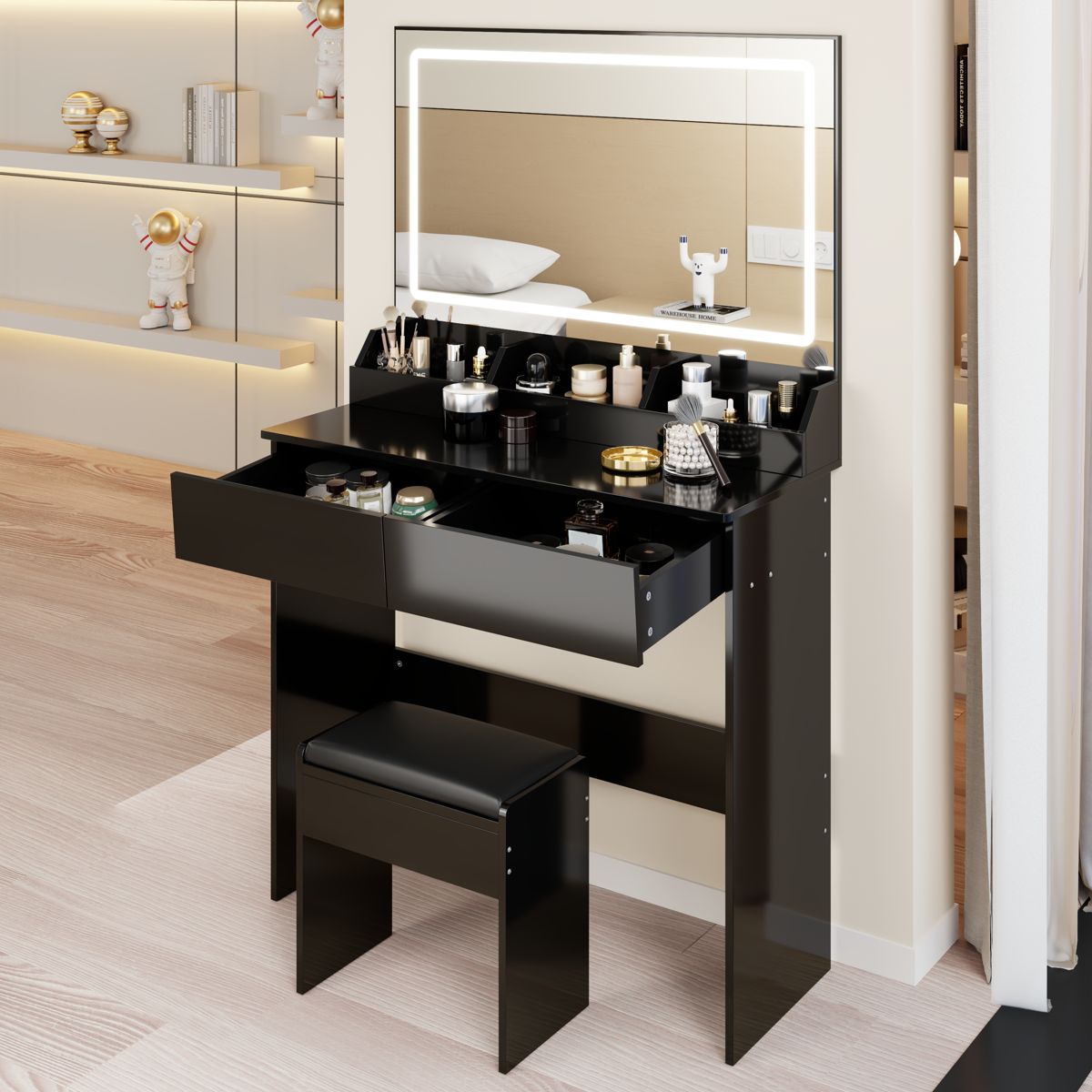 Vanity Table with 31-Inch LED Mirror and Stool