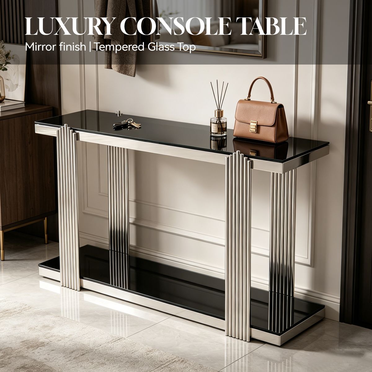 Two-Tier Tempered Glass Console Table — view 3