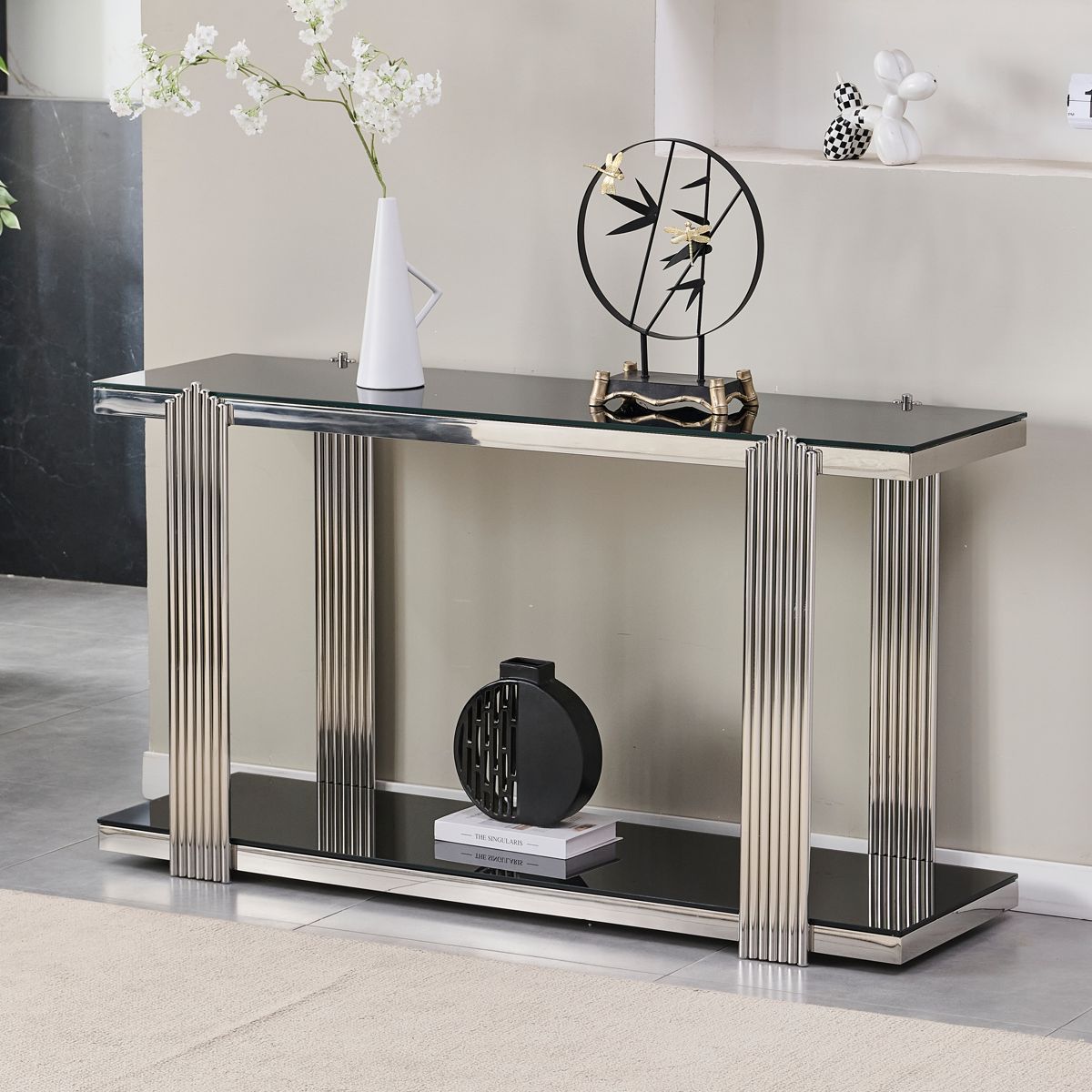Two-Tier Tempered Glass Console Table