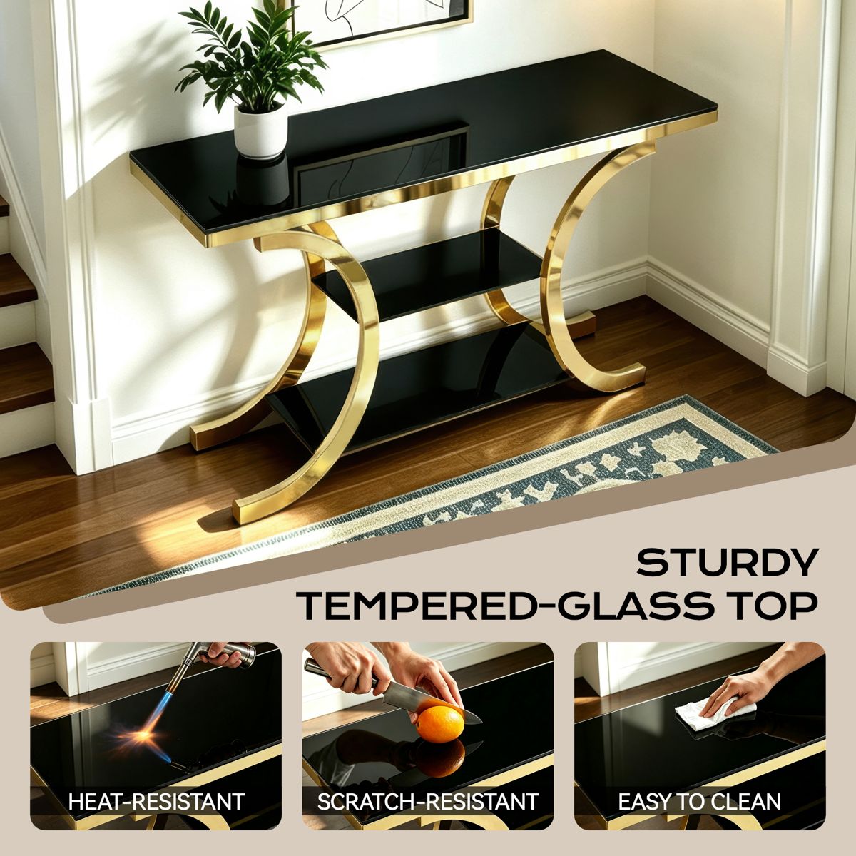 Three-Tier Tempered Glass Console Table — view 4