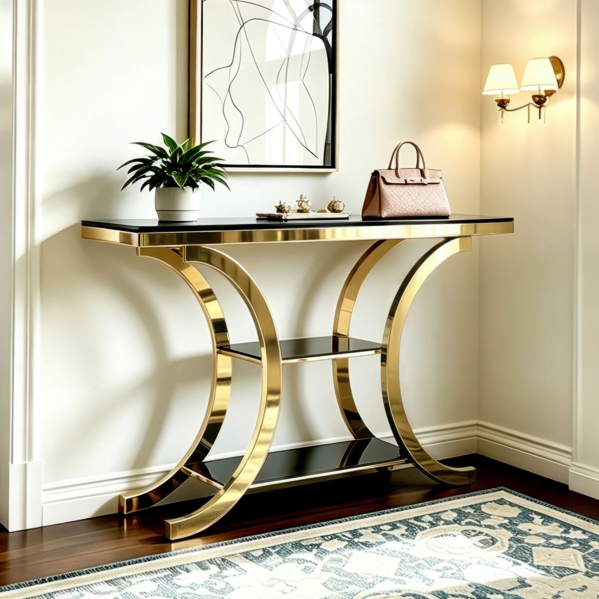 Three-Tier Tempered Glass Console Table