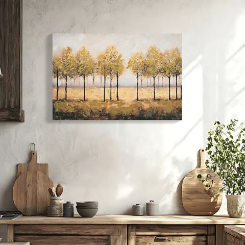 Abstract Autumn Tree Canvas with Gold Leaf — view 1