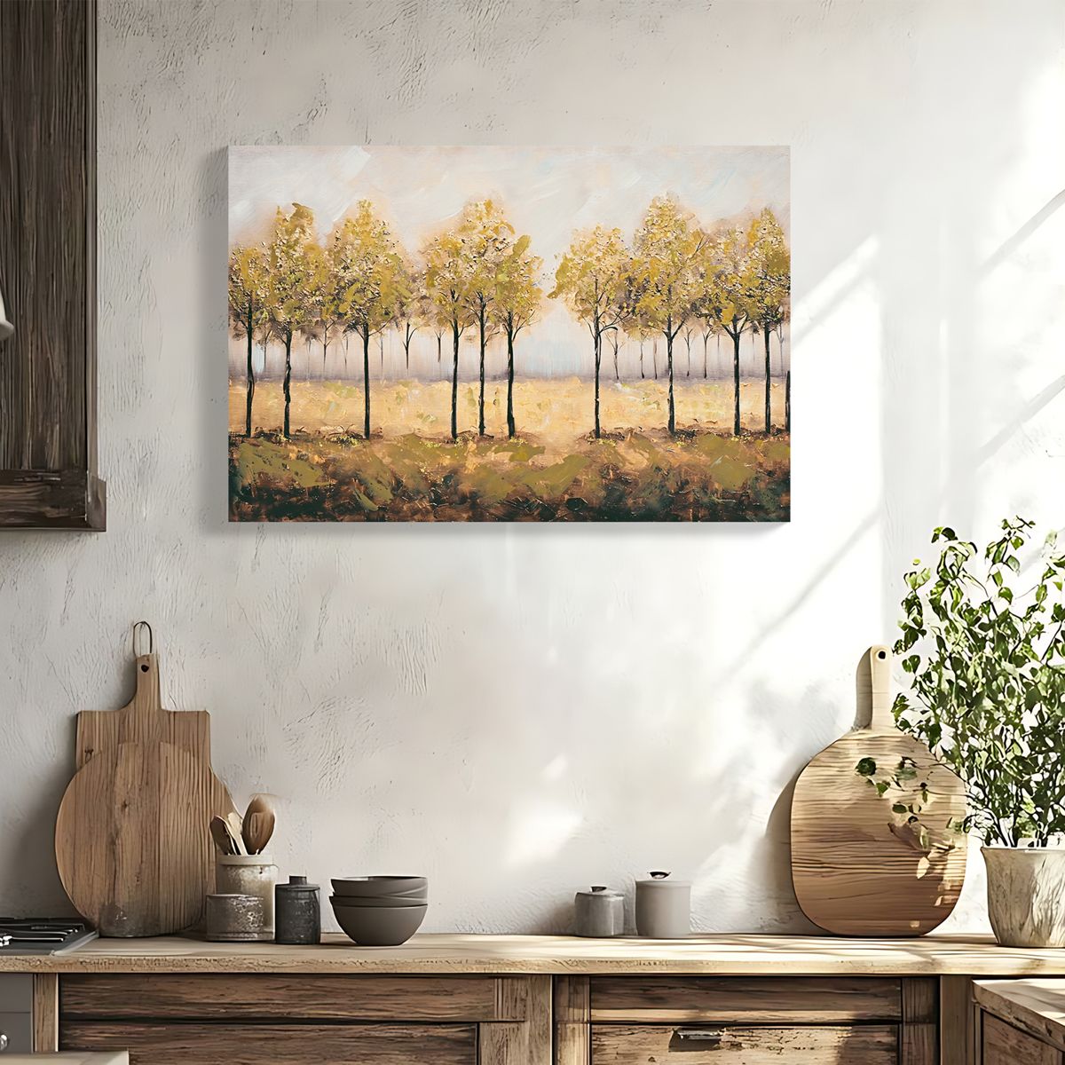 Abstract Autumn Tree Canvas with Gold Leaf