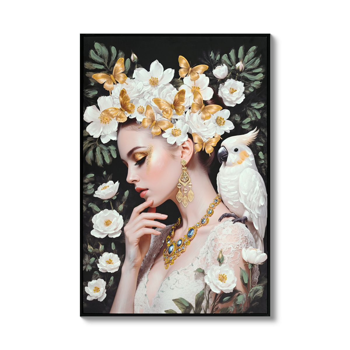 Gold and White Floral Lady Portrait Canvas — view 2