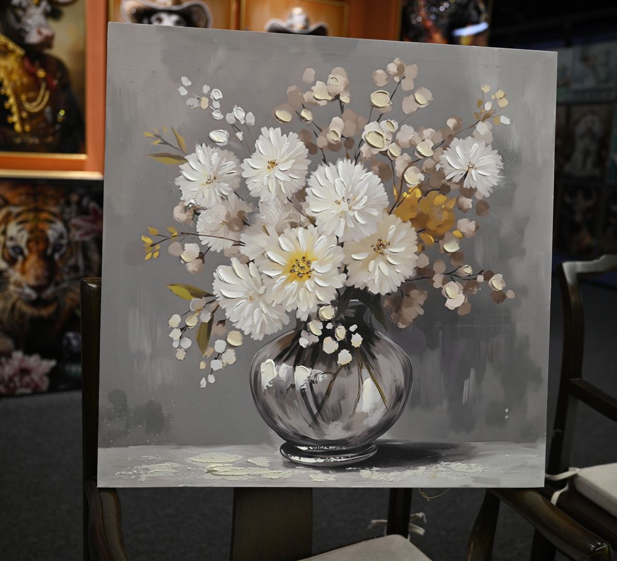 24 x 24-Inch White Chrysanthemum Canvas Wall Art — view 2