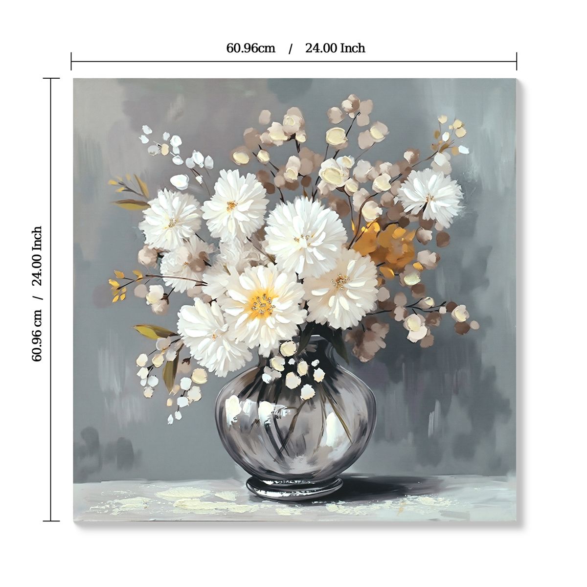 24 x 24-Inch White Chrysanthemum Canvas Wall Art — view 3