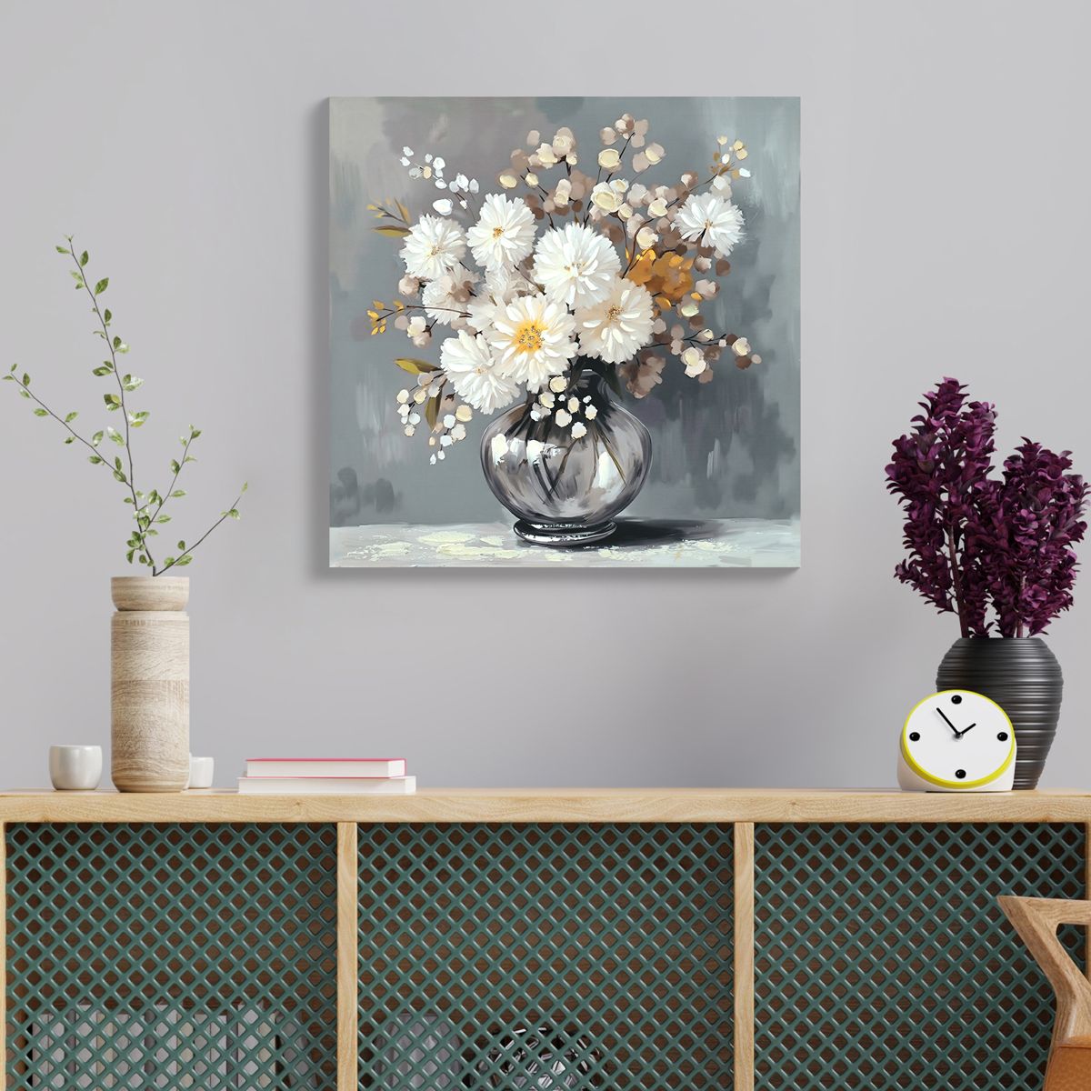 24 x 24-Inch White Chrysanthemum Canvas Wall Art