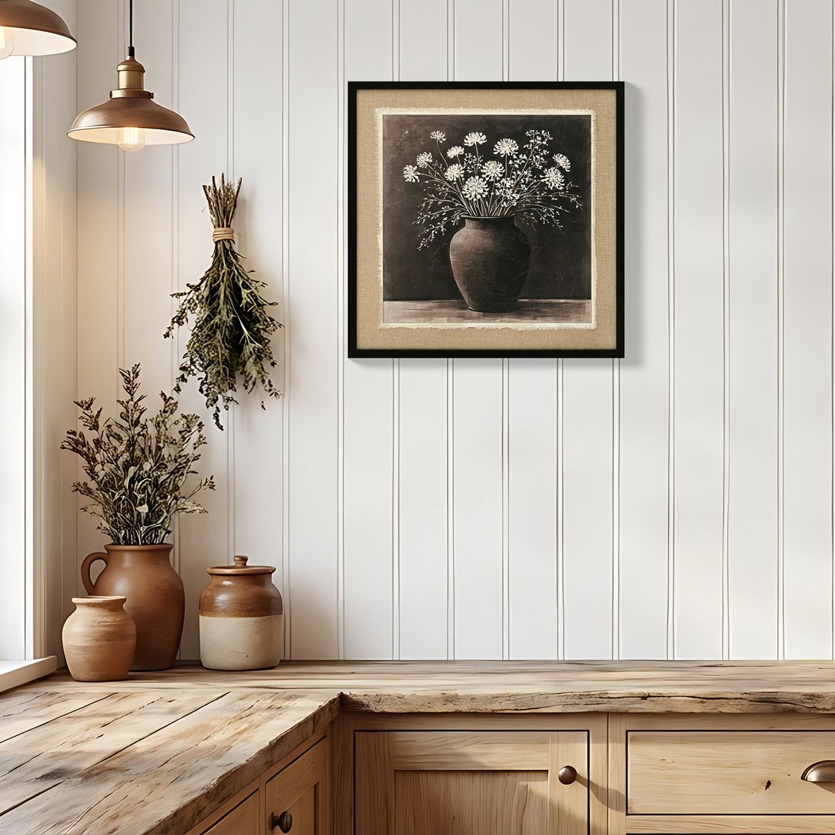 White Flower in Rustic Clay Pot Canvas Art — view 2