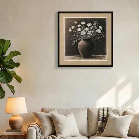 White Flower in Rustic Clay Pot Canvas Art