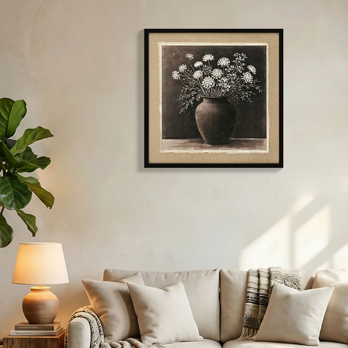 White Flower in Rustic Clay Pot Canvas Art