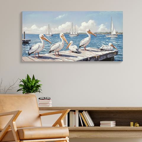 Coastal Seagull Canvas Wall Art, 22 x 44 In