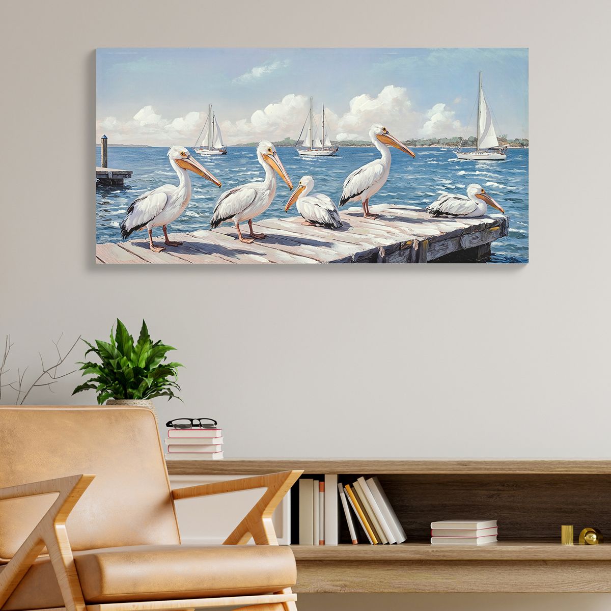 Coastal Seagull Canvas Wall Art, 22 x 44 In