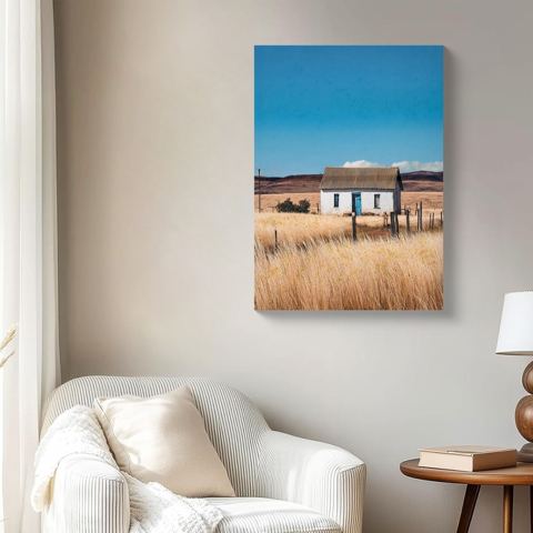 Framed White Cottage Countryside Canvas — view 1