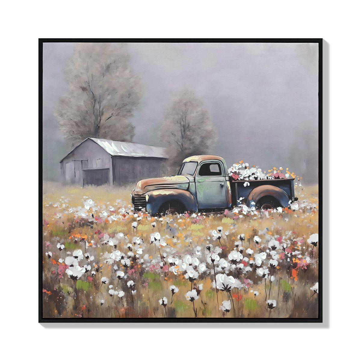 Vintage Blue Pickup Truck Floral Canvas — view 2