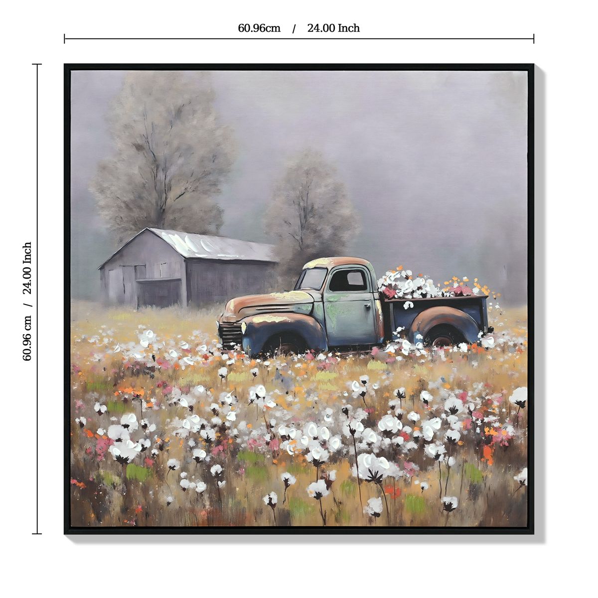 Vintage Blue Pickup Truck Floral Canvas — view 3
