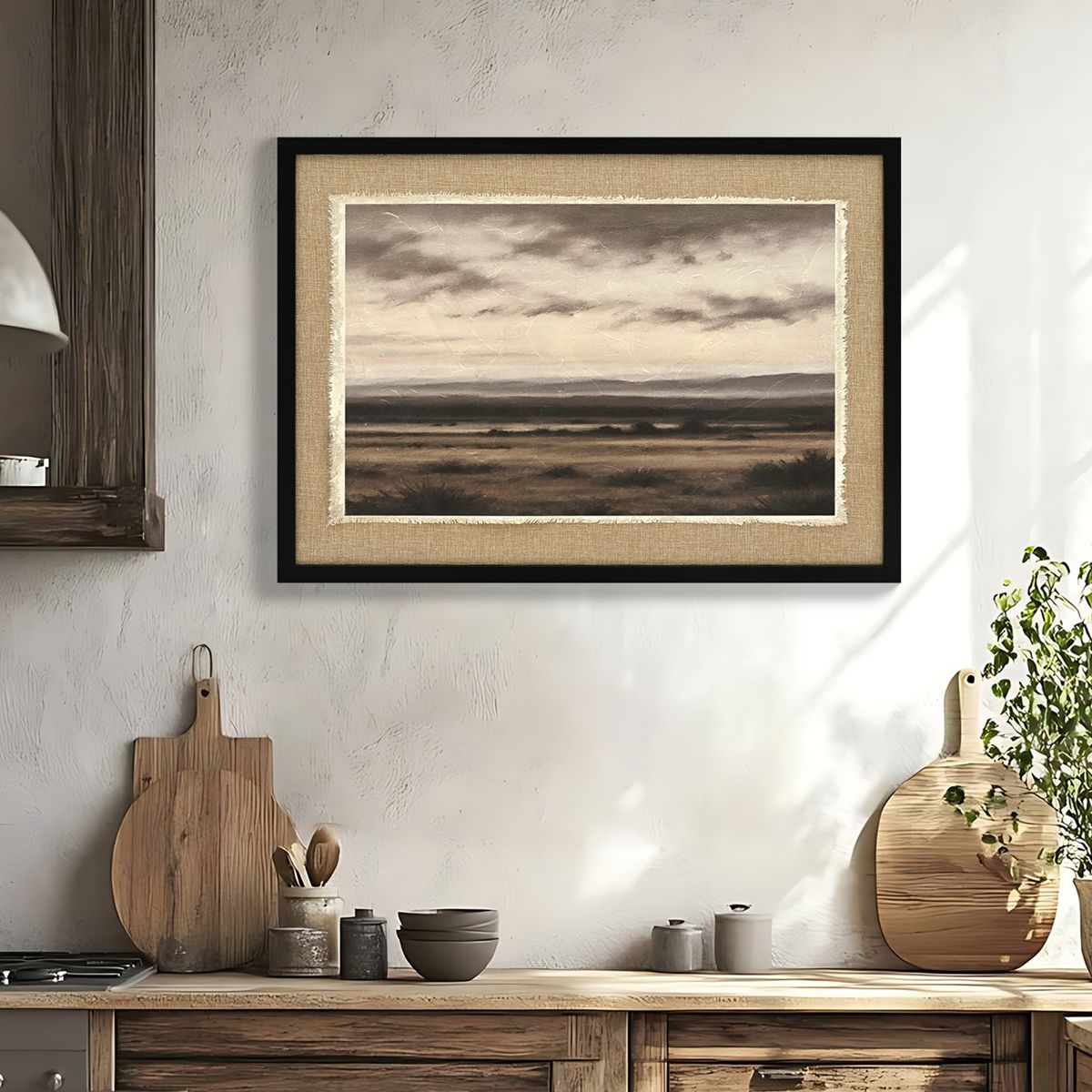 Vintage Grassland Landscape Framed Canvas