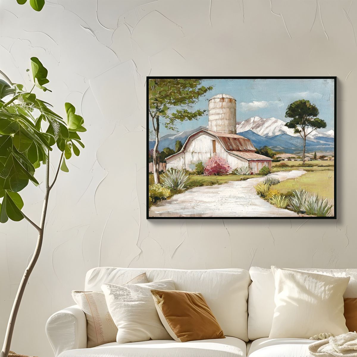 Wildflower Field and Barn Framed Canvas — view 3