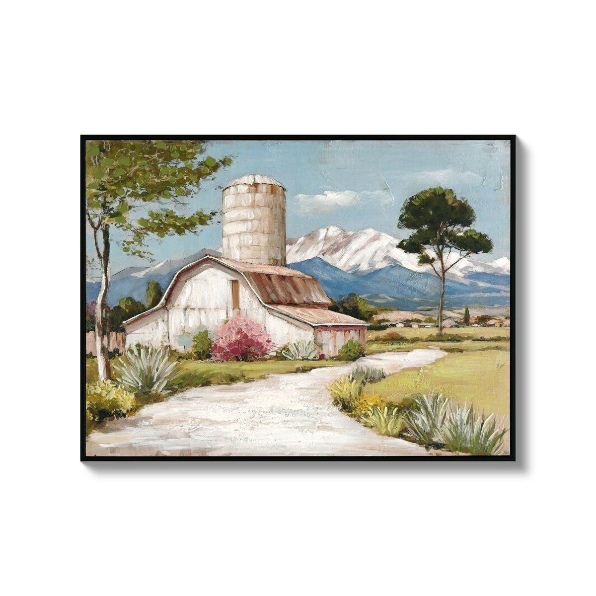 Wildflower Field and Barn Framed Canvas