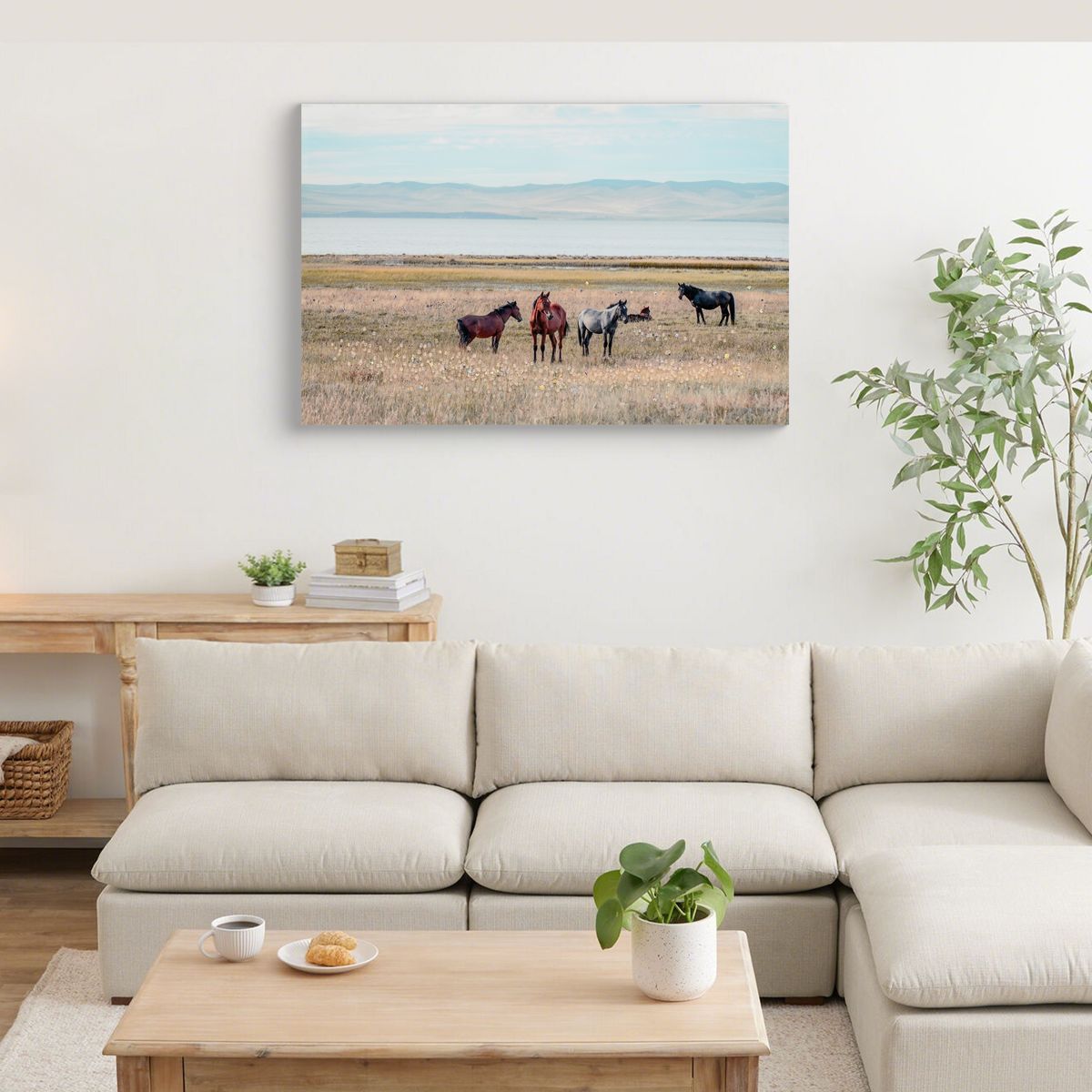 Framed Western Horses on Grassland Wall Art