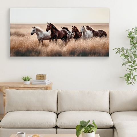 40 x 20-Inch Rustic Horses Canvas Wall Art