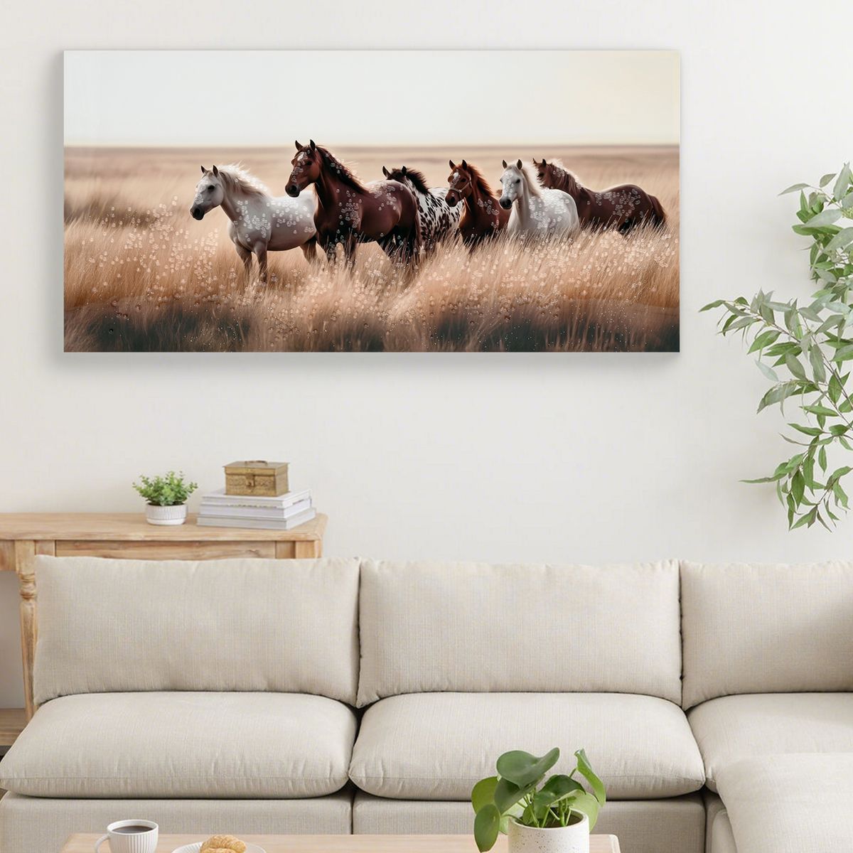 40 x 20-Inch Rustic Horses Canvas Wall Art