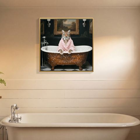 Framed Tiger-in-Bathtub Bathroom Art Print