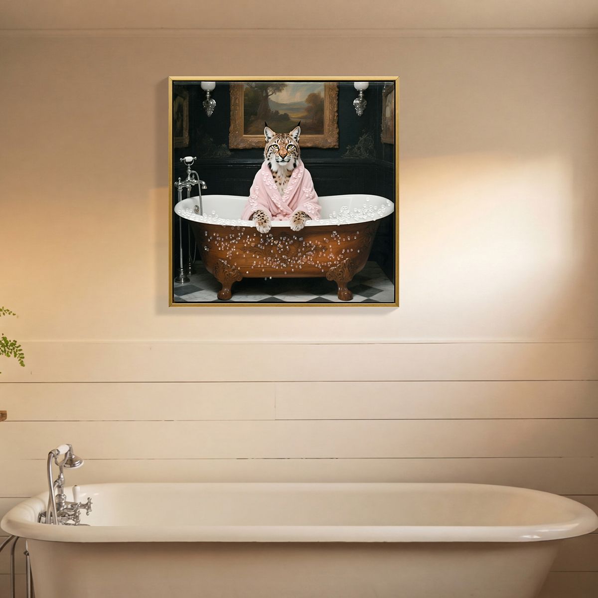 Framed Tiger-in-Bathtub Bathroom Art Print
