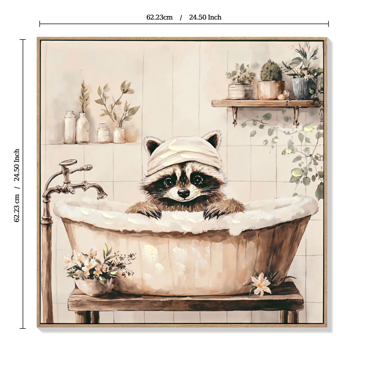 Raccoon in Bathtub Black and White Canvas — view 3