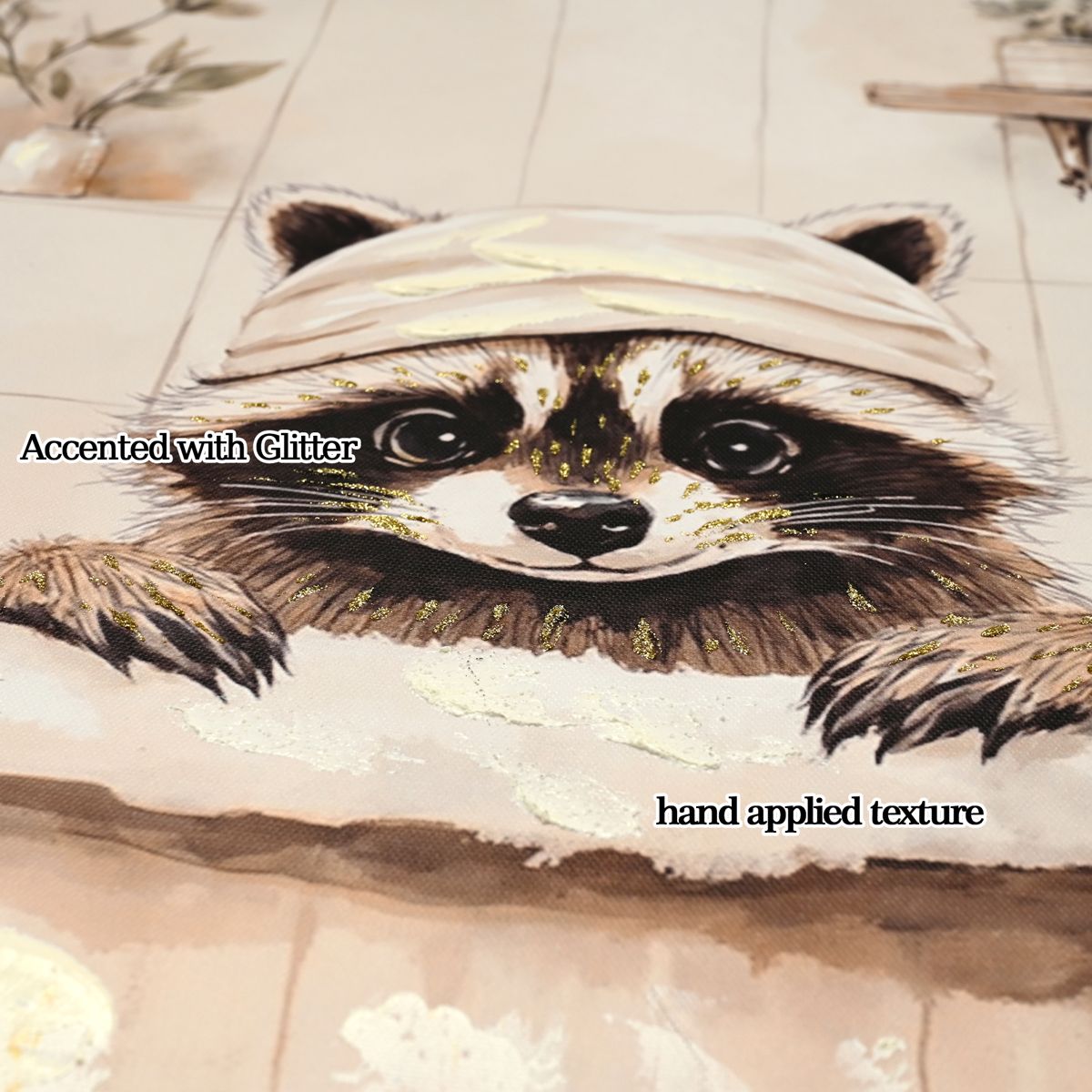 Raccoon in Bathtub Black and White Canvas — view 4