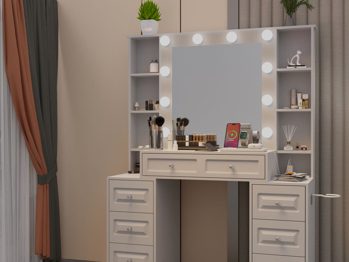 Lighted Vanity Desk with 7 Drawers — view 3