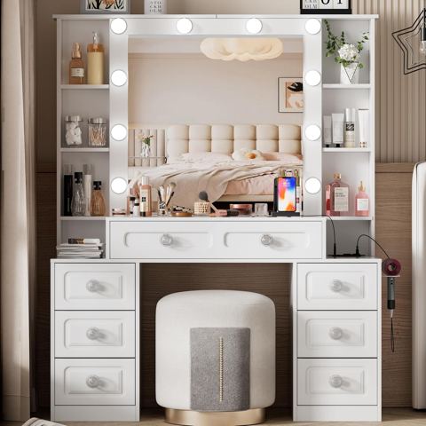 Lighted Vanity Desk with 7 Drawers — view 1