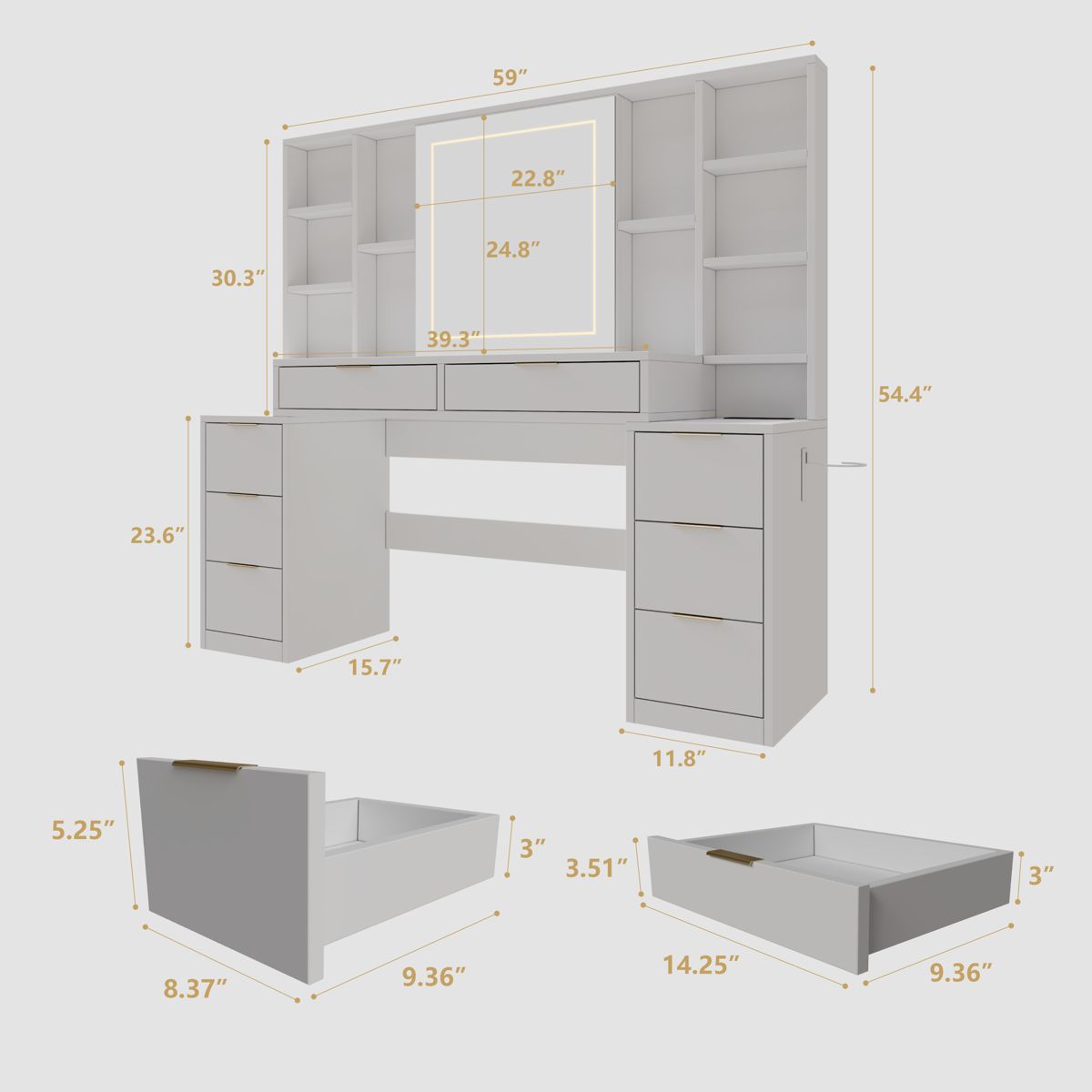 Large Lighted Vanity with 8 Drawers — view 2