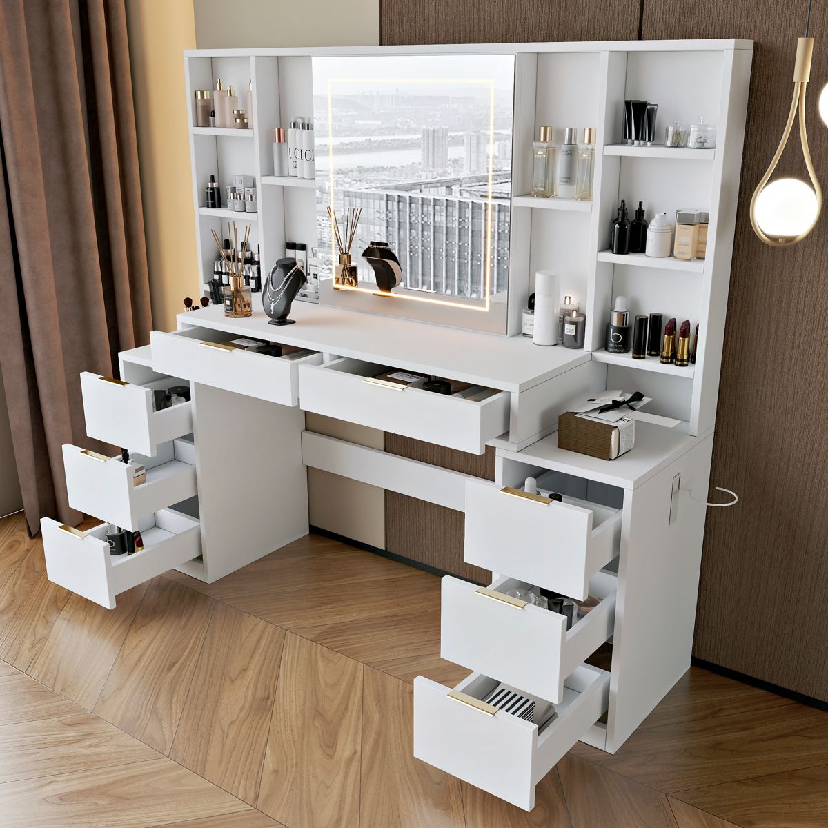 Large Lighted Vanity with 8 Drawers — view 3