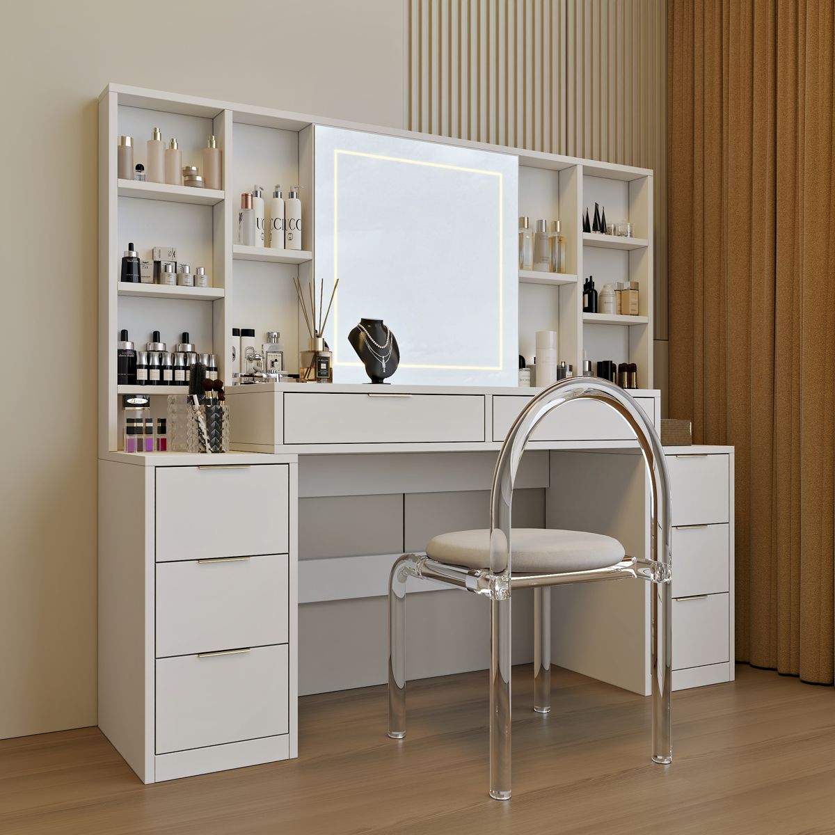 Large Lighted Vanity with 8 Drawers — view 4