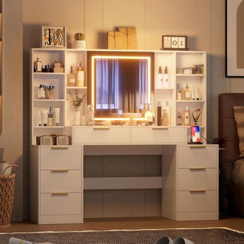 Large Lighted Vanity with 8 Drawers — view 1