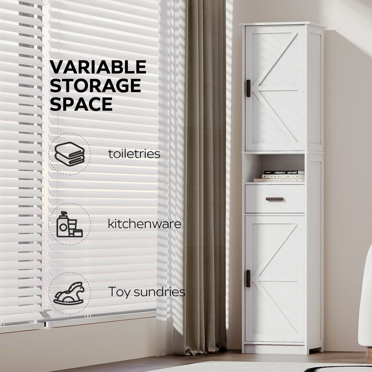 Tall Narrow Storage Cabinet with Barn Doors — view 4