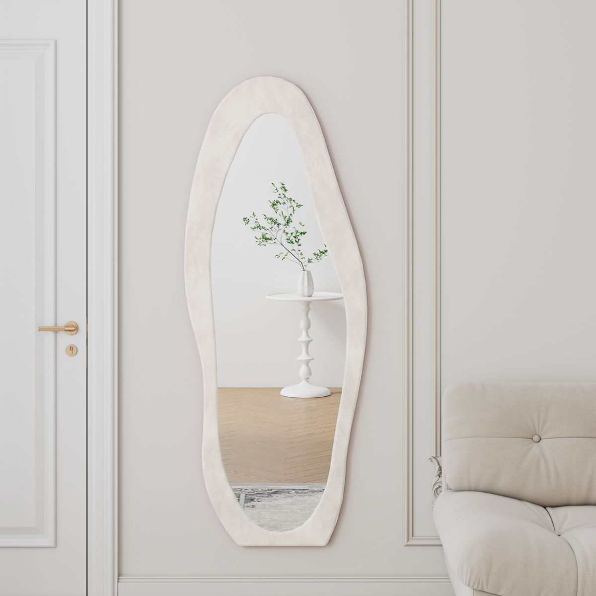 63-Inch Wavy Flannel-Wrapped Full-Length Mirror — view 3