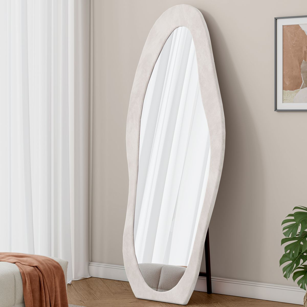 63-Inch Wavy Flannel-Wrapped Full-Length Mirror