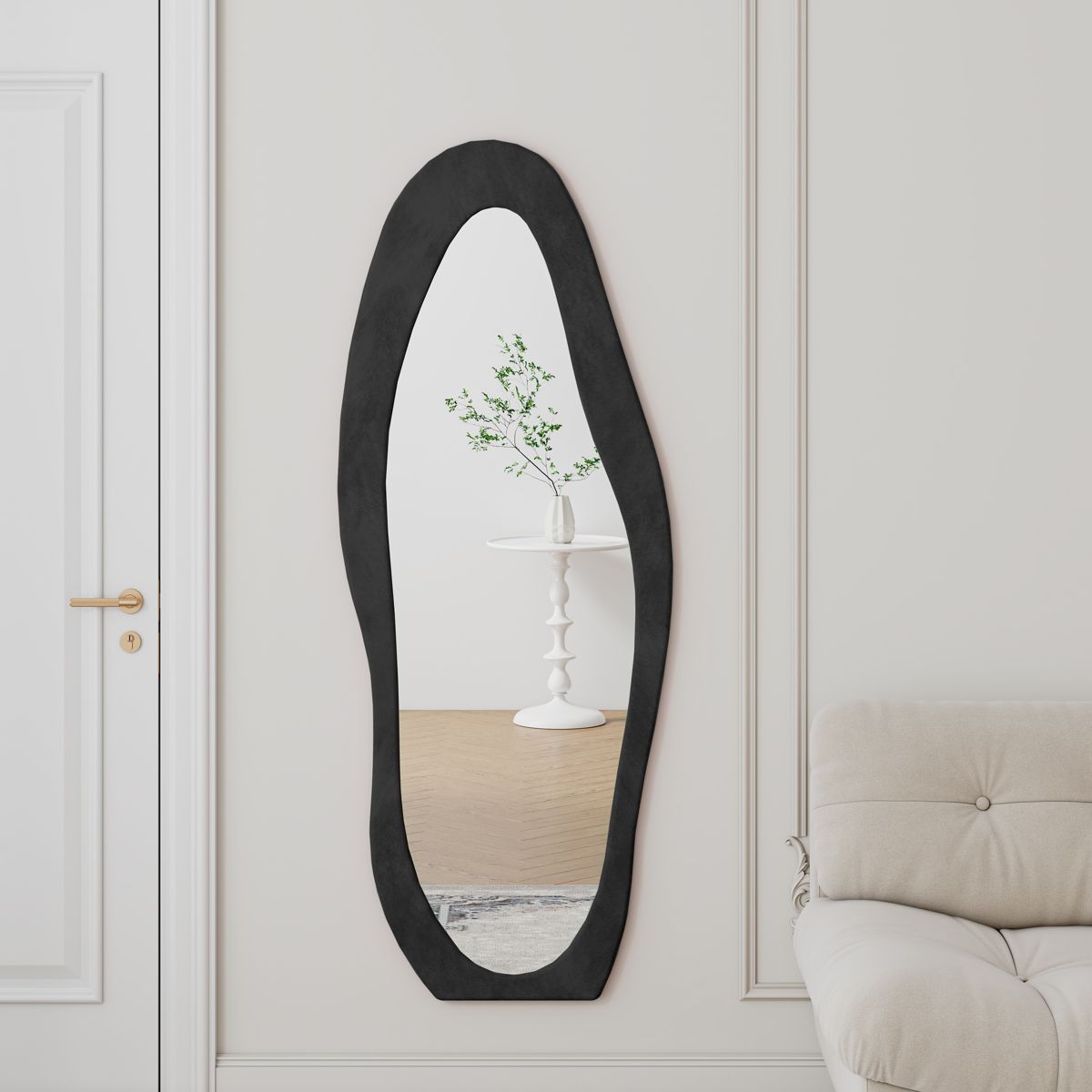 63-Inch Wavy Flannel-Wrapped Full-Length Mirror — view 3