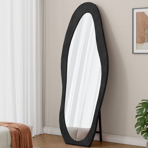 63-Inch Wavy Flannel-Wrapped Full-Length Mirror