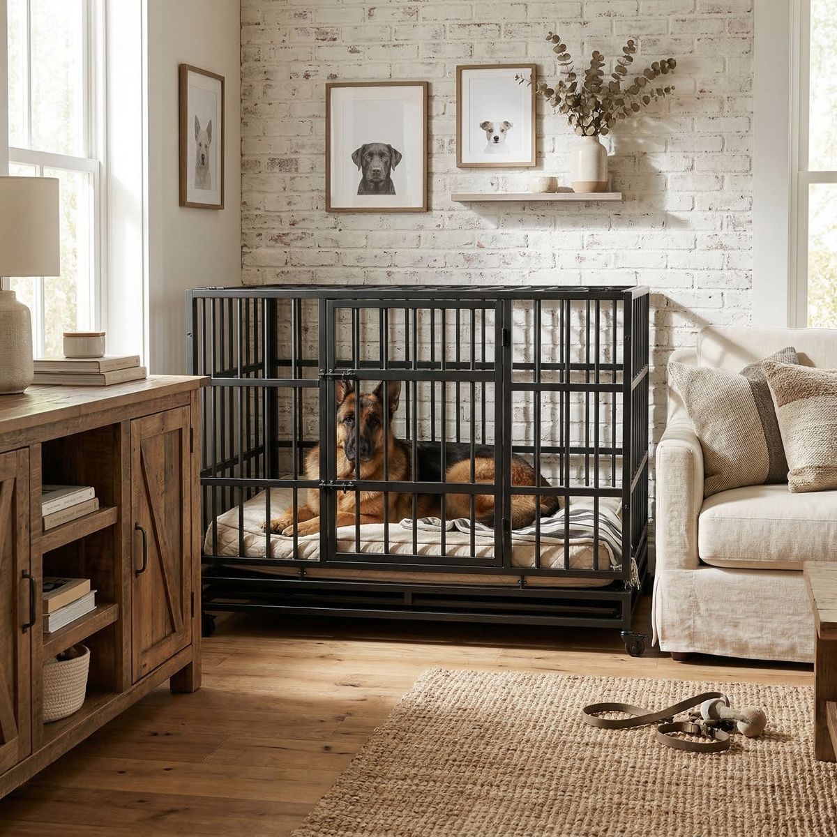 48-Inch Heavy-Duty Folding Dog Crate on Wheels — view 2