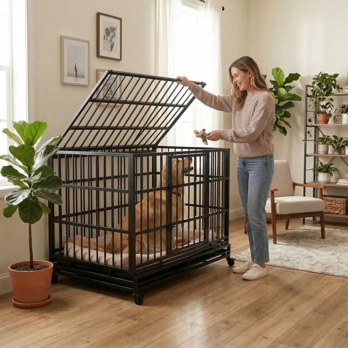 48-Inch Heavy-Duty Folding Dog Crate on Wheels — view 3