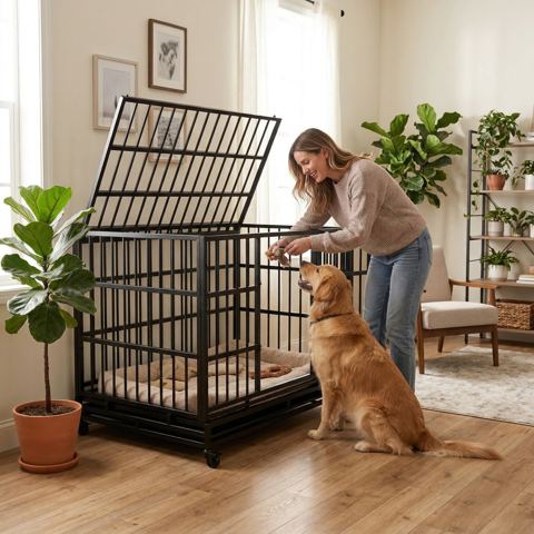 48-Inch Heavy-Duty Folding Dog Crate on Wheels