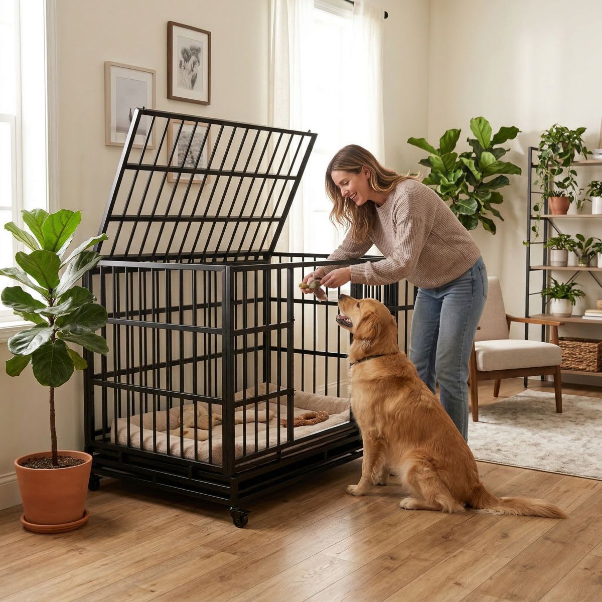48-Inch Heavy-Duty Folding Dog Crate on Wheels