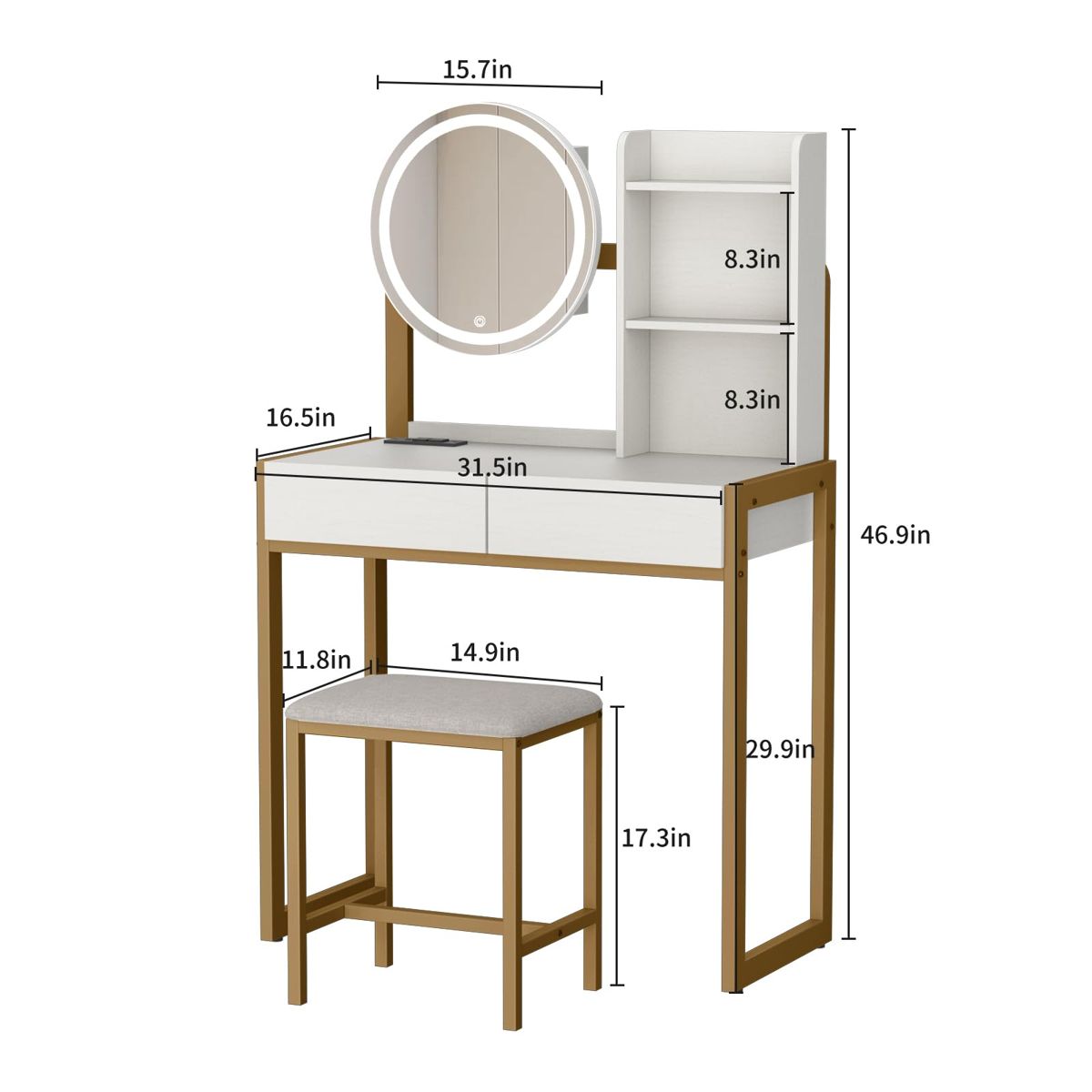 Small LED Mirror Vanity with Drawer and Shelves — view 3
