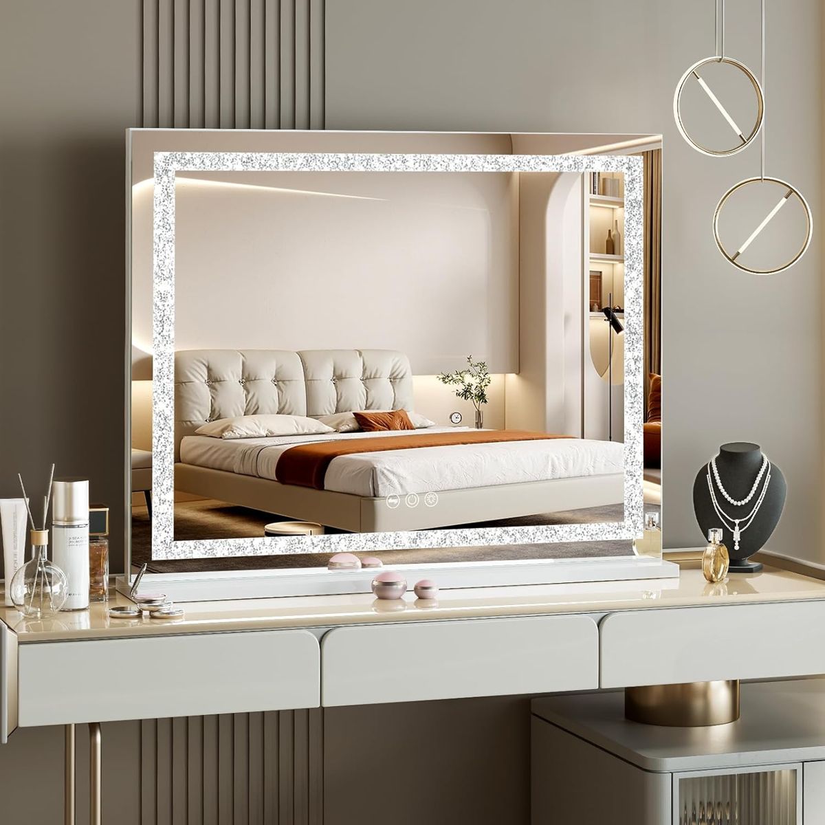 Lighted Vanity Mirror with Crystal Light Strip