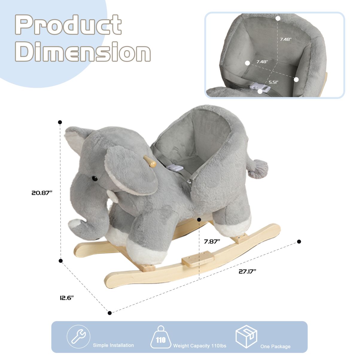 Plush Elephant Rocker with Sounds and Puppet — view 2