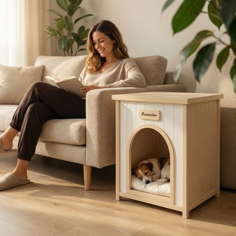 Solid Cedar Indoor Pet House with Cushion